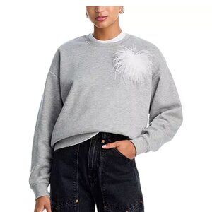 AQUA Feather Pin Fleece Crewneck Sweatshirt